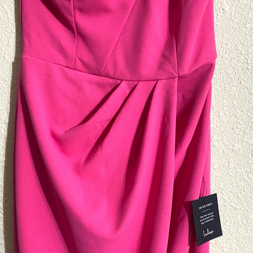 NWT Lulus Hot Pink So Flirty one Shoulder Cutout Asymmetrical Dress Size S - Picture 6 of 14